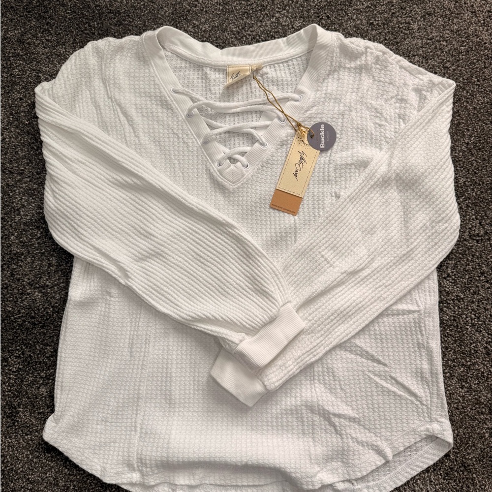 White Crow Audrey Lace-Up Waffle-Knit Long Sleeve